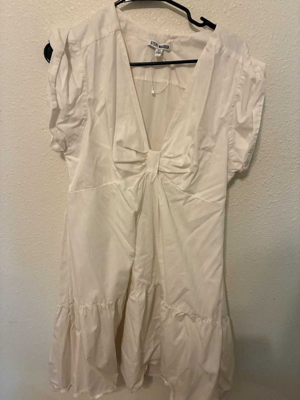 Steve Madden White V-Neck Knot-Tie Mini Dress